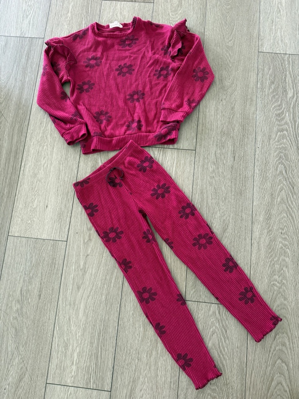 Jessica Simpson girls ribbed floral outfit long sleeve top and leggings 6X